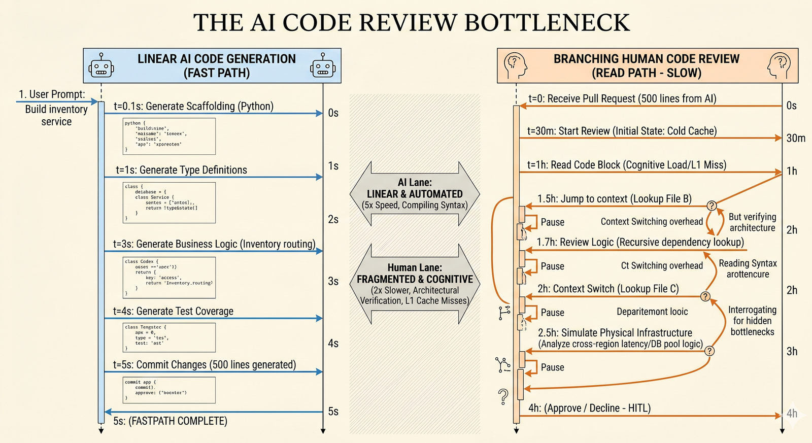 AI code generation vs review cognitive load